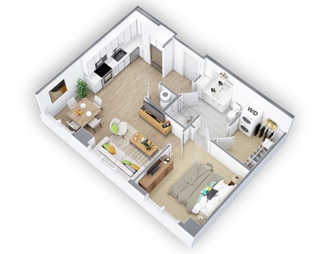Floor plan for 1 bed, 1 bath, 651 sqft